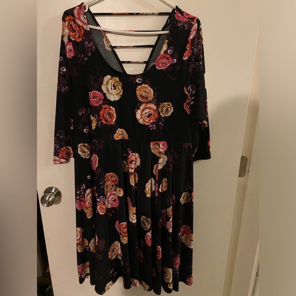 Torrid Black Dress with Rose Floral Design